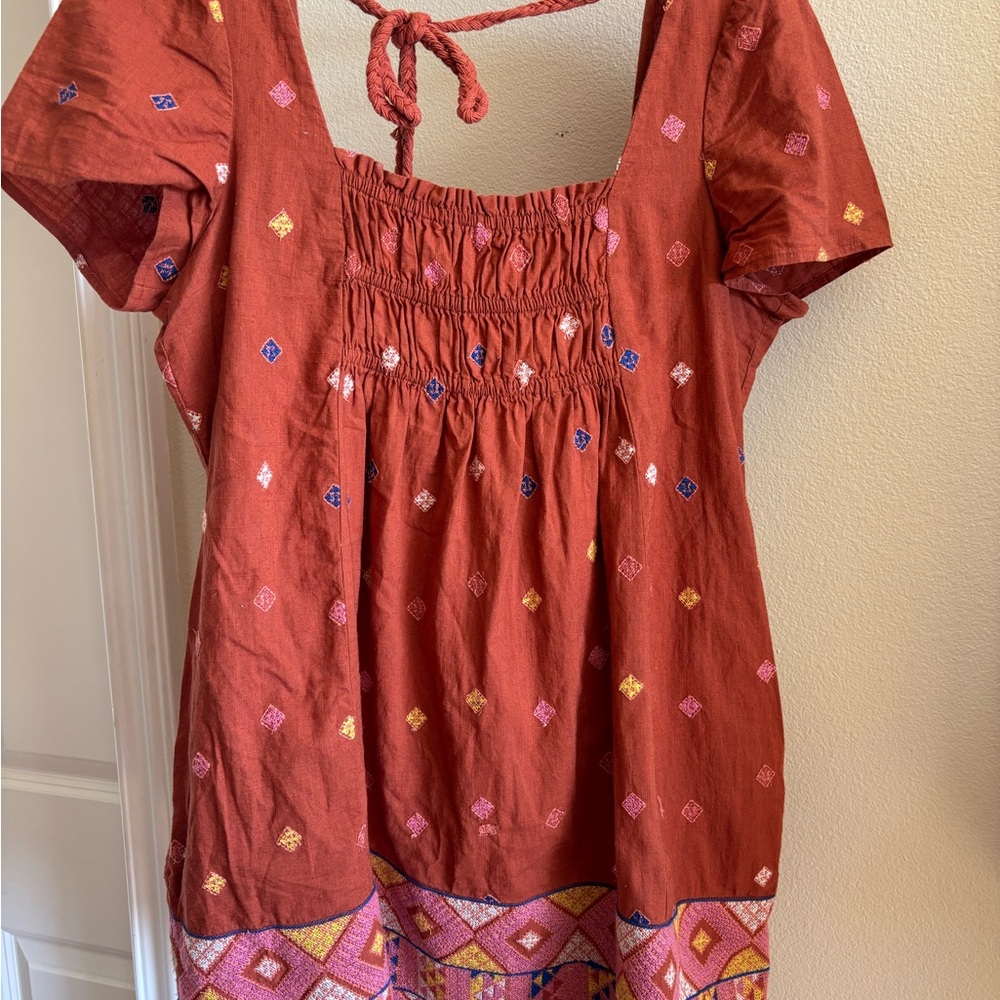 Free People Terracotta Boho Dress with Embroidery